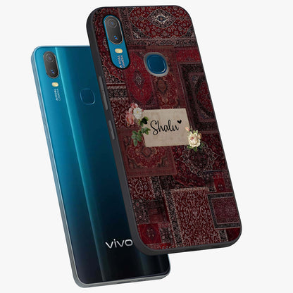 Velvet Wine Pattern Custom Name Glass Case displayed in angled mockup highlighting decorative velvet inspired design with custom name feature.