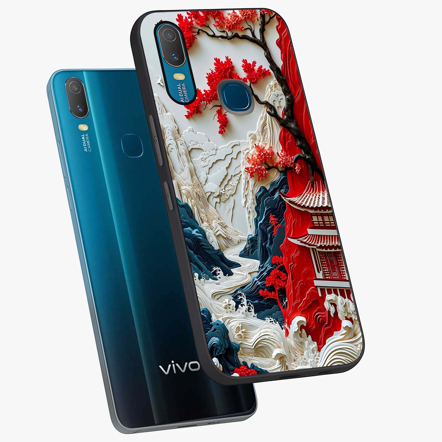 Whispers Of Sakura Waves Glass Case displayed in angled mockup highlighting flowing sakura design with soft floral aesthetic.