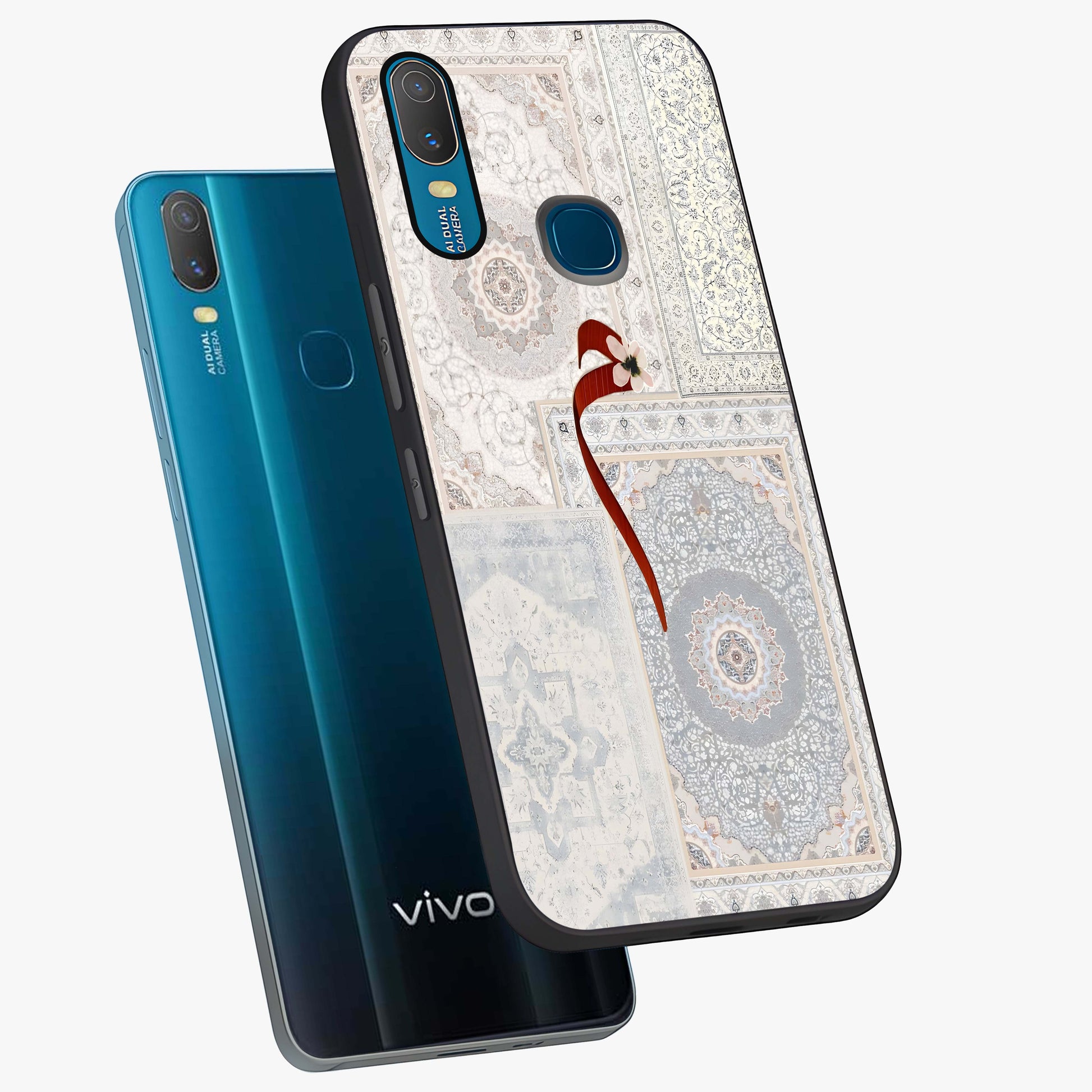 White Aesthetic Bow Glass Case displayed in angled mockup highlighting clean bow design with soft aesthetic style.