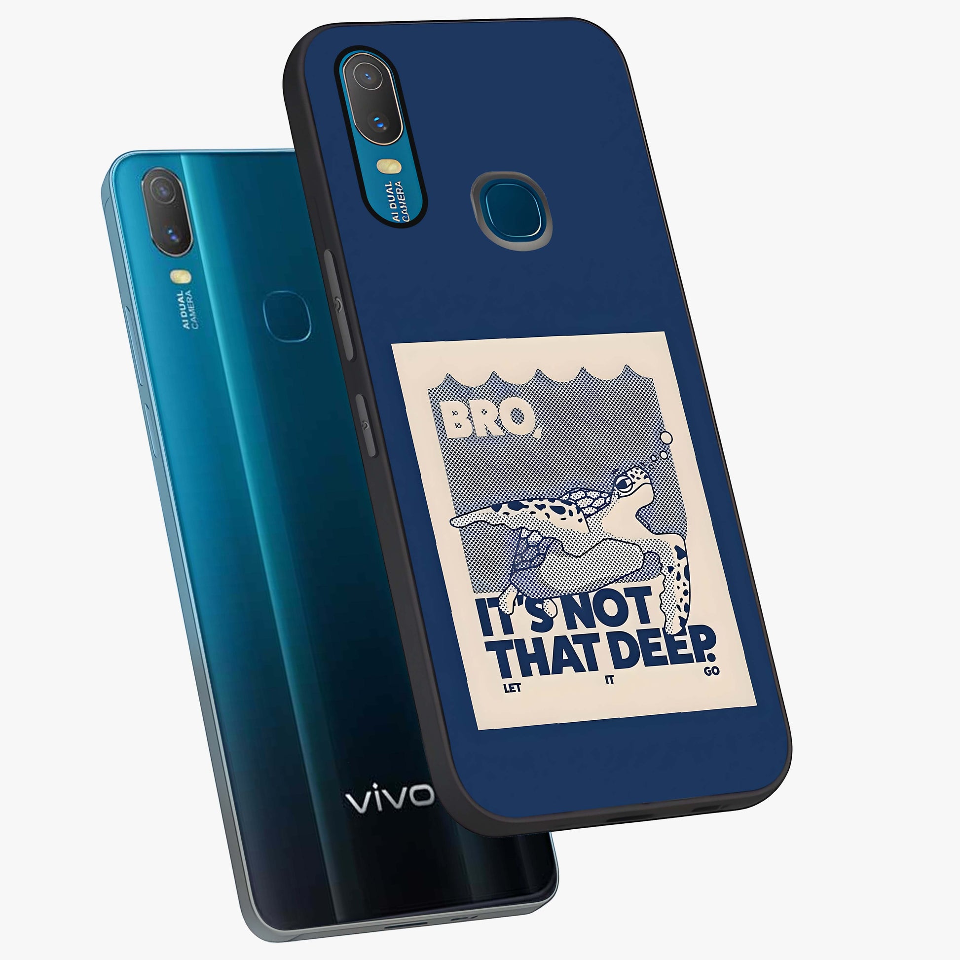 Worry Less Swim Glass Case displayed in angled mockup highlighting fun typography design with relaxed aesthetic style.