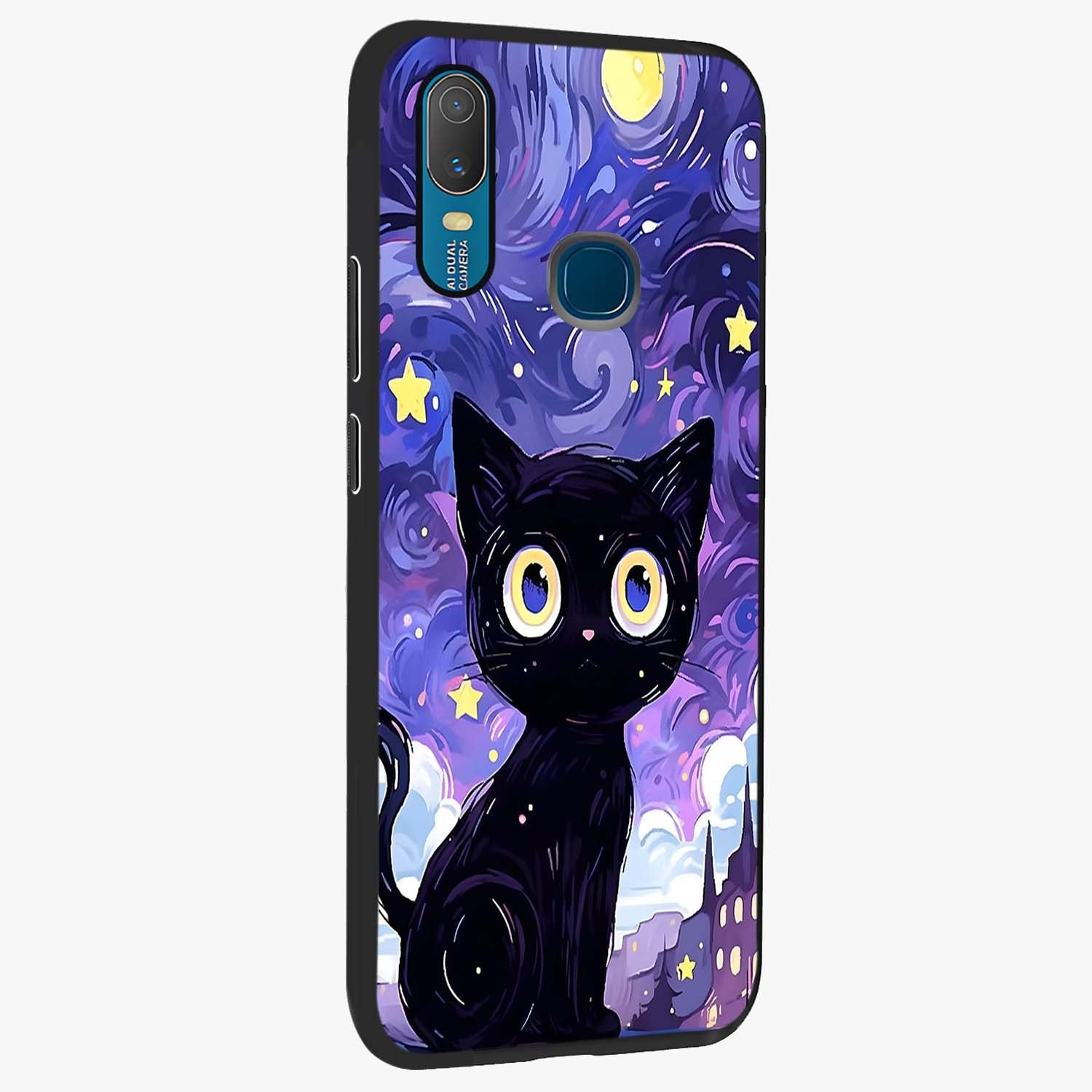 Abstract Cat Art Glass Case upright view showcasing creative feline illustration and aesthetic artistic style.