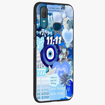 Aesthetic Be Kind Eye Glass Case upright view showcasing stylish eye illustration with positive message theme.