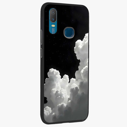 Black Background With White Cloud Glass Case upright view showcasing calm cloud aesthetic with modern minimal style.