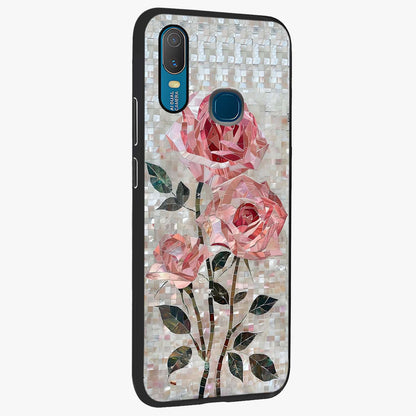 Blush Mosaic Bloom Glass Case upright view showcasing decorative floral mosaic artwork with stylish modern aesthetic.