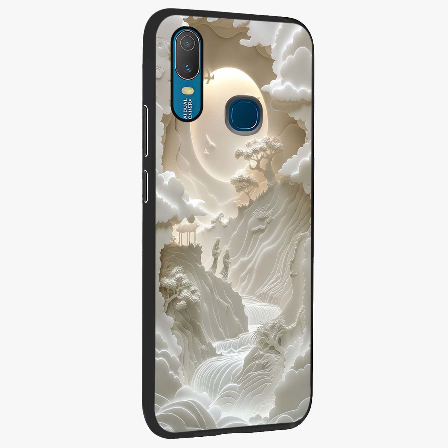 Celestial Origami Glass Case upright view showcasing creative origami artwork with modern celestial style.