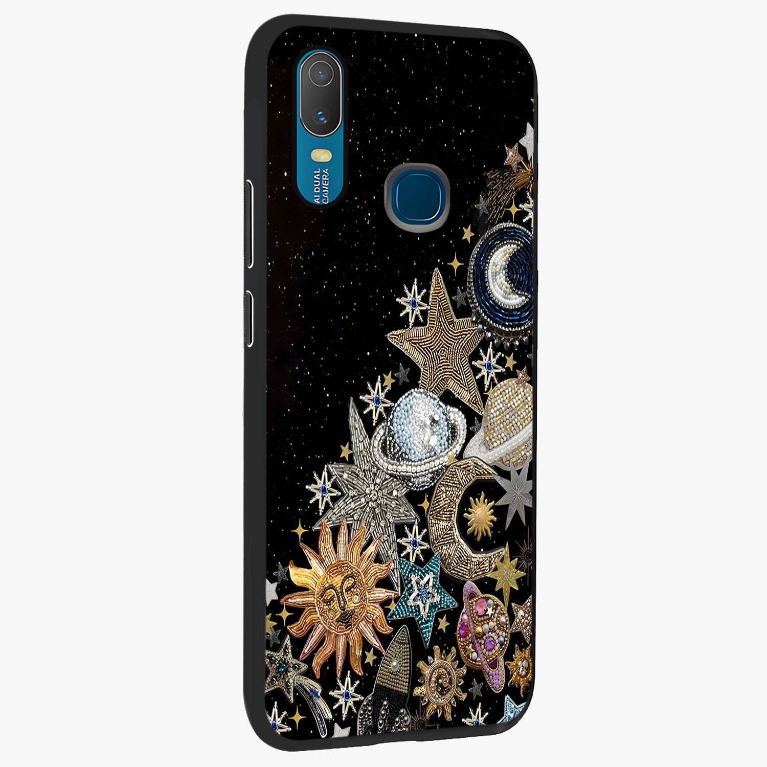 Cosmic Sparkle Dreams Glass Case upright view showcasing glowing cosmic artwork with magical galaxy theme.