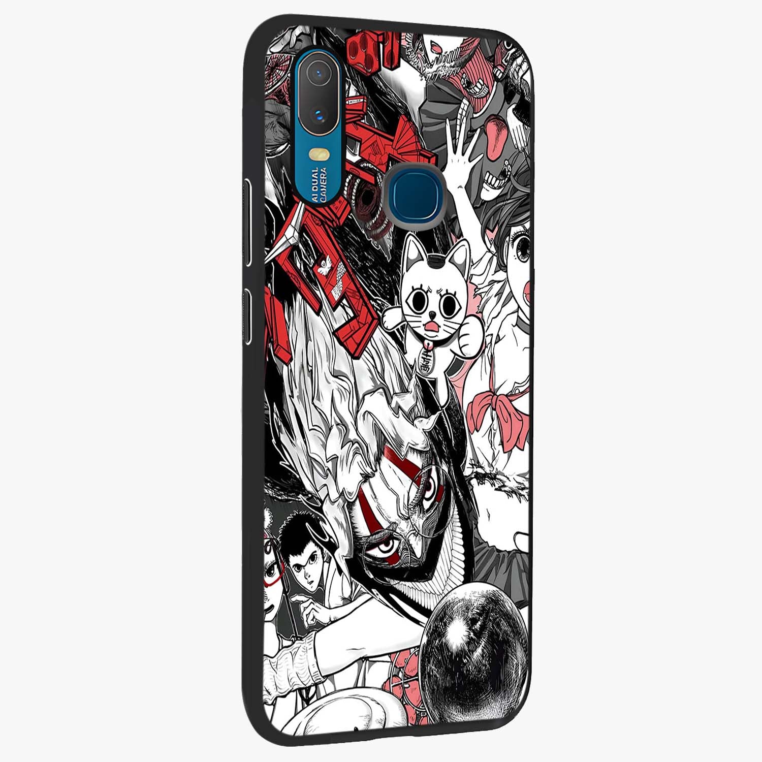 Crimson Chaos Panel Glass Case upright view showcasing intense crimson artwork with dramatic aesthetic style.