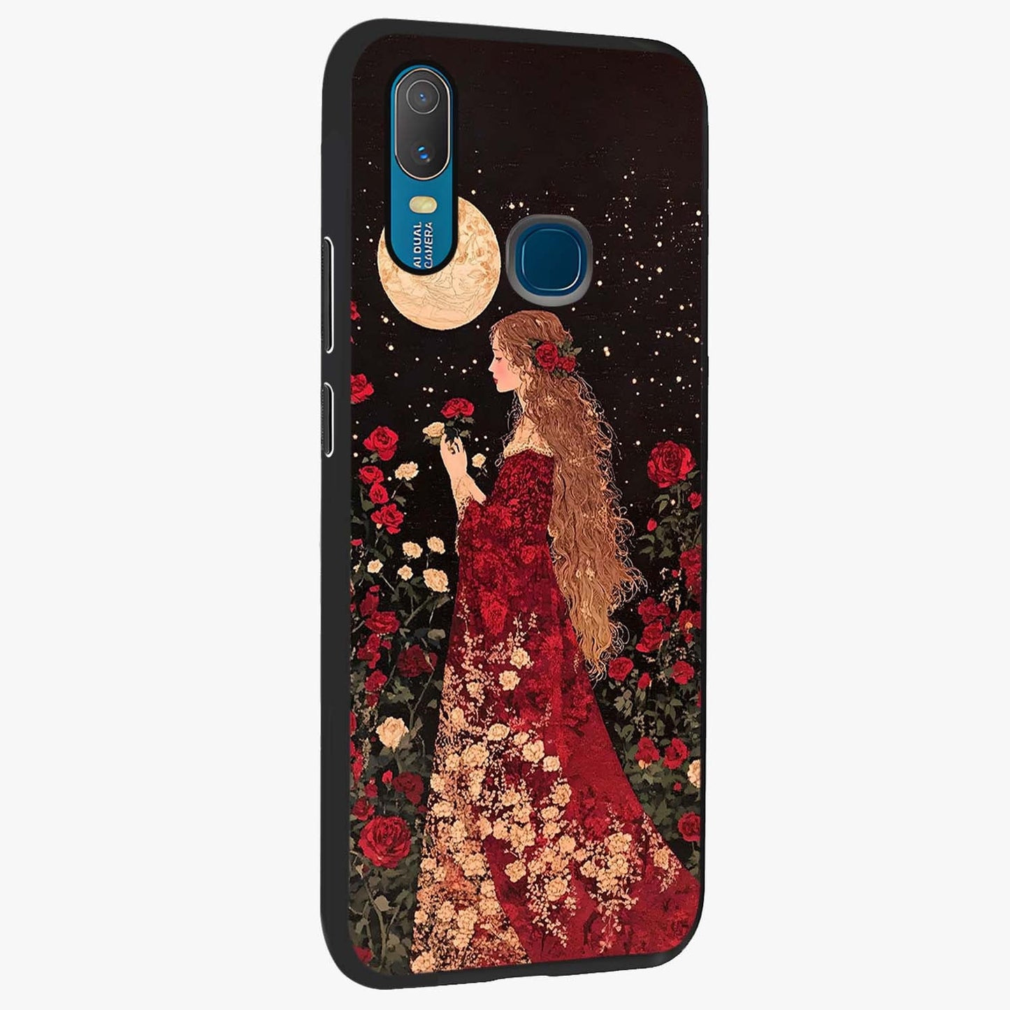Crimson Dreams Glass Case upright view showcasing dreamy red toned artwork with modern aesthetic style.