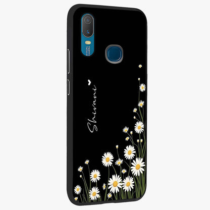 Daisy Cascade Custom Name Glass Case upright view showcasing elegant floral cascade design with personalized aesthetic.