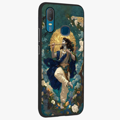 Divine Krishna Art Glass Case upright view showcasing divine Krishna artwork with sacred artistic theme.