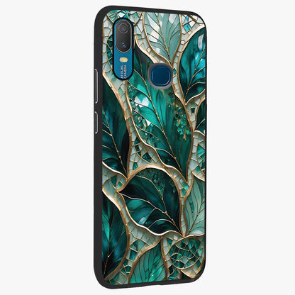 Emerald Leaf Glass Glass Case upright view showcasing fresh green leaf artwork with calming nature inspired style.