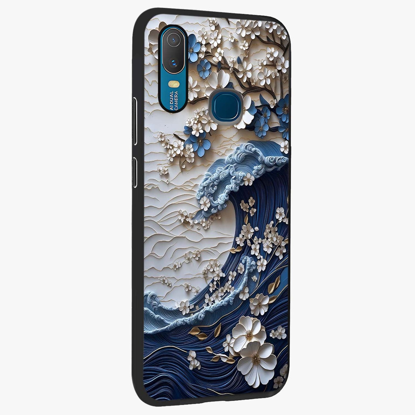 Floral Wave Origami Glass Case upright view showcasing creative floral origami artwork with artistic decorative theme.
