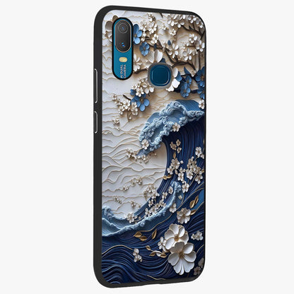 Floral Wave Origami Glass Case upright view showcasing creative floral origami artwork with artistic decorative theme.