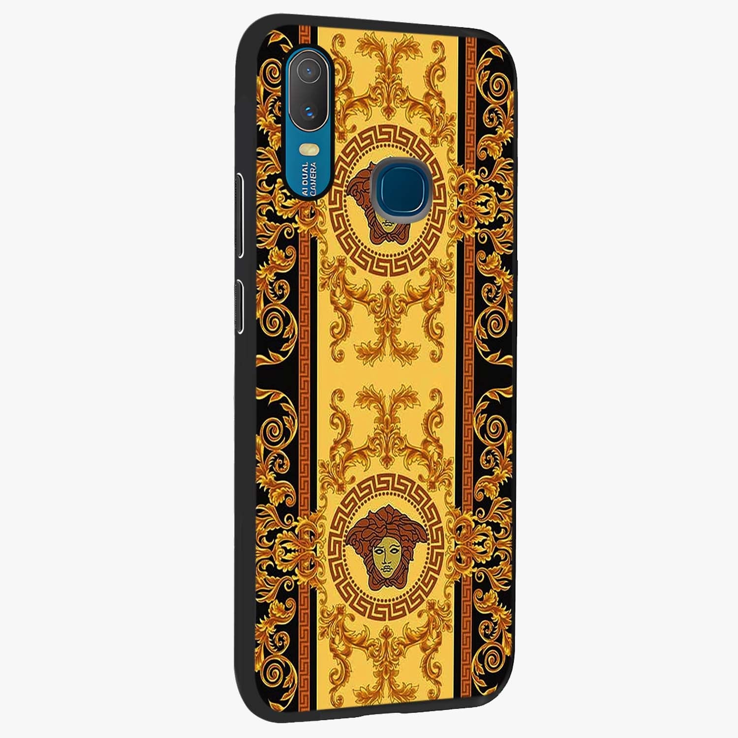 Golden Lotus Glow Glass Case upright view showcasing luminous lotus artwork with peaceful divine theme.