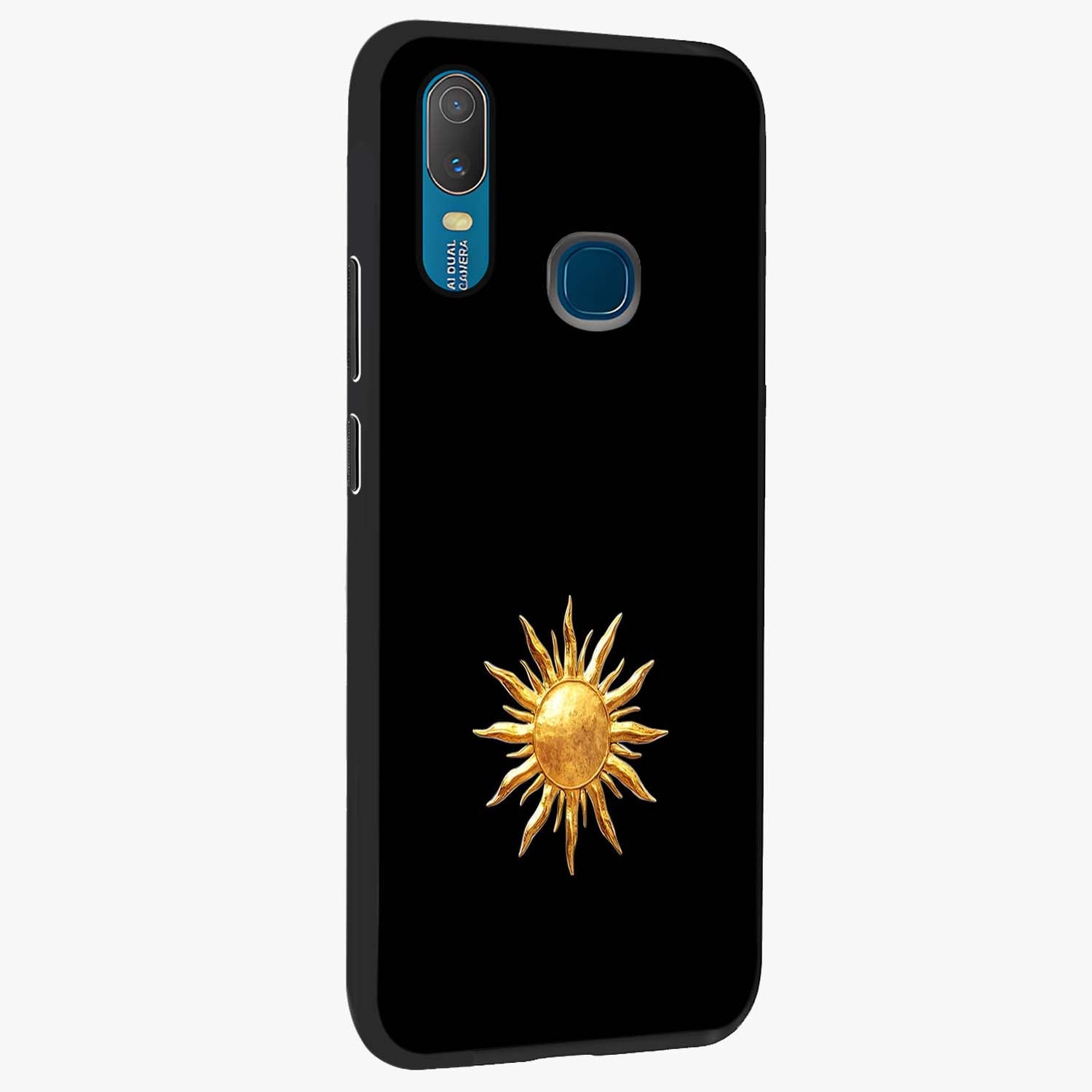 Golden Sun Minimalism Glass Case upright view showcasing haunting graveyard artwork with dramatic dark theme.