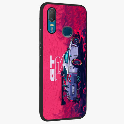 GT-R Car Pattern Glass Case upright view showcasing dynamic car pattern artwork with modern sports theme.
