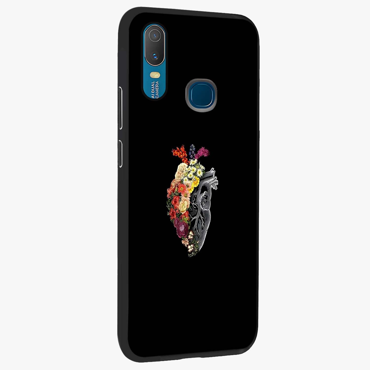 Heart With Flowers Glass Case upright view showcasing decorative heart and floral artwork with sweet romantic theme.