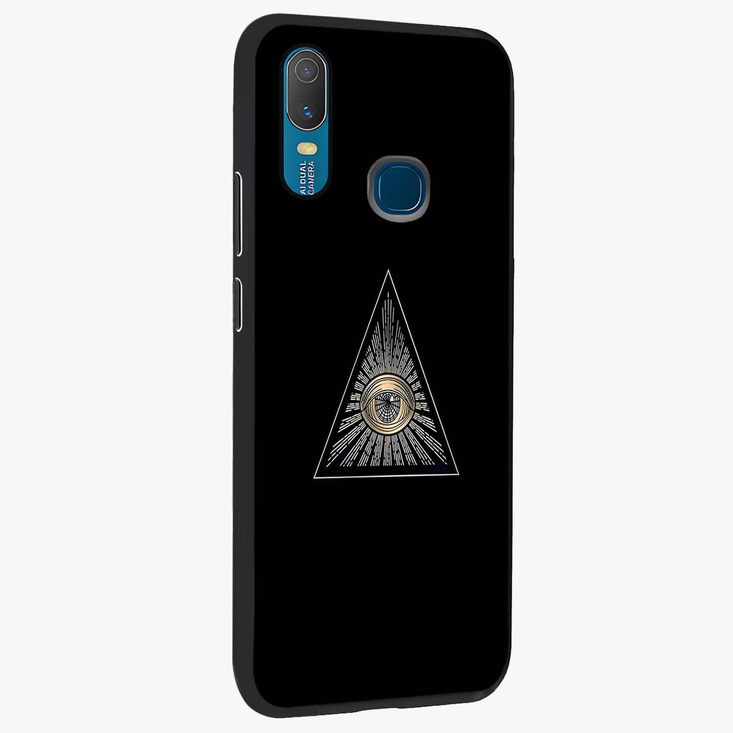 Illuminati Evil Glass Case upright view showcasing striking illuminati artwork with mysterious symbolic theme.