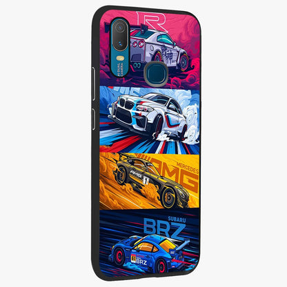 JDM Sports Car Glass Case upright view showcasing dynamic sports car artwork with bold racing theme.