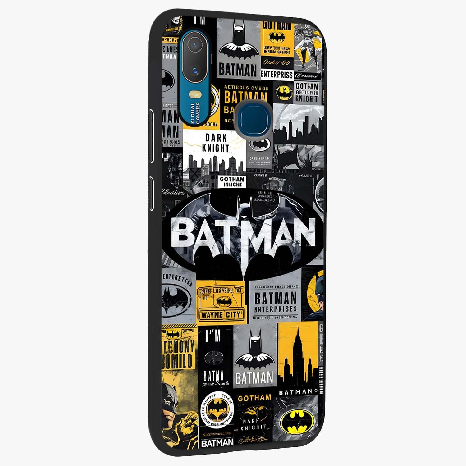 Knight Gotham Rise Glass Case upright view showcasing bold vigilante themed artwork with gothic city vibe.