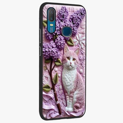 Lavender Cat Whimsy Glass Case upright view showcasing charming cat artwork with whimsical lavender theme.