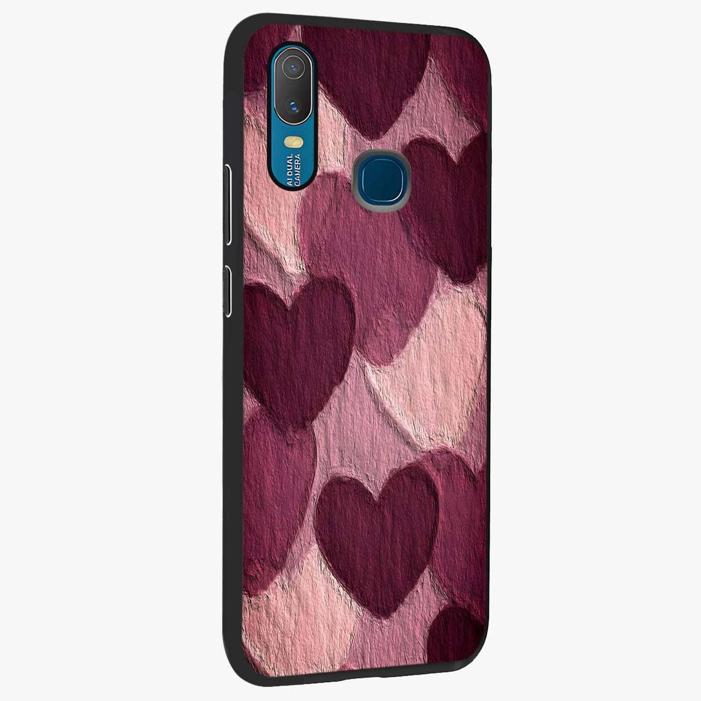 Layered Paper Hearts Glass Case upright view showcasing decorative layered heart artwork with sweet love theme.