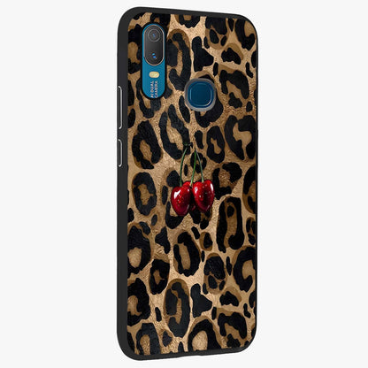 Leopard Wild Cherry Glass Case upright view showcasing stylish leopard pattern artwork with trendy fashion theme.