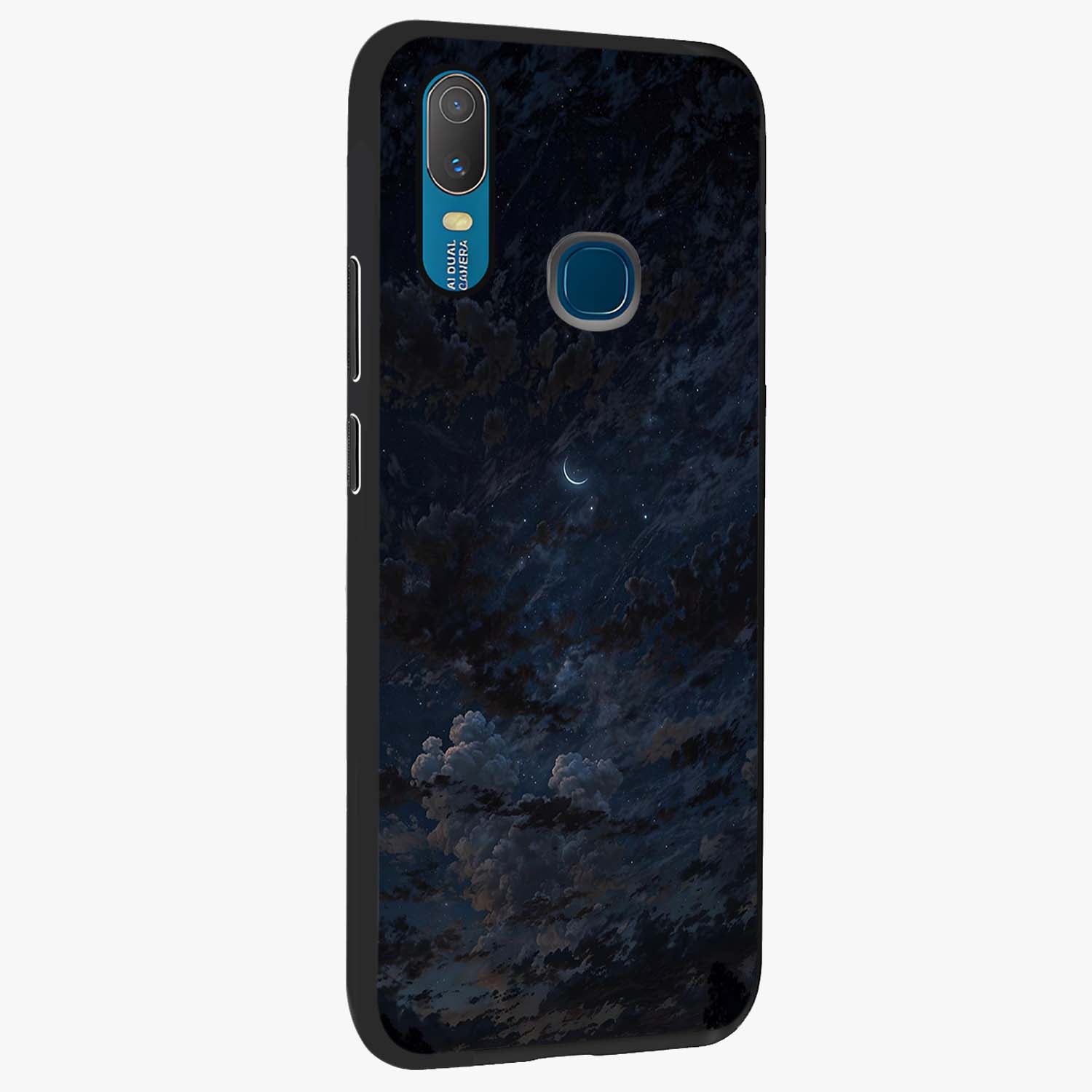 Lunar Veil Silence Glass Case upright view showcasing calm moon themed artwork with serene night atmosphere.