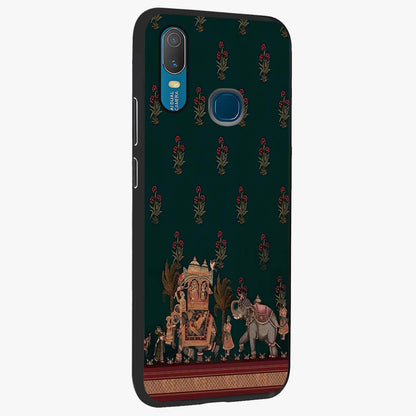 Macmerise Glass Case upright view showcasing bold artistic artwork with contemporary design theme.