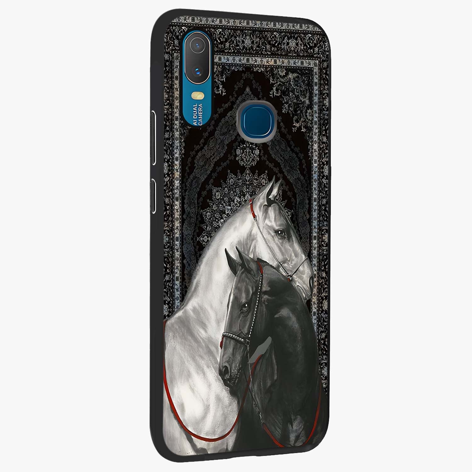 Majestic Ride Legacy Glass Case upright view showcasing dynamic ride inspired artwork with modern automotive theme.