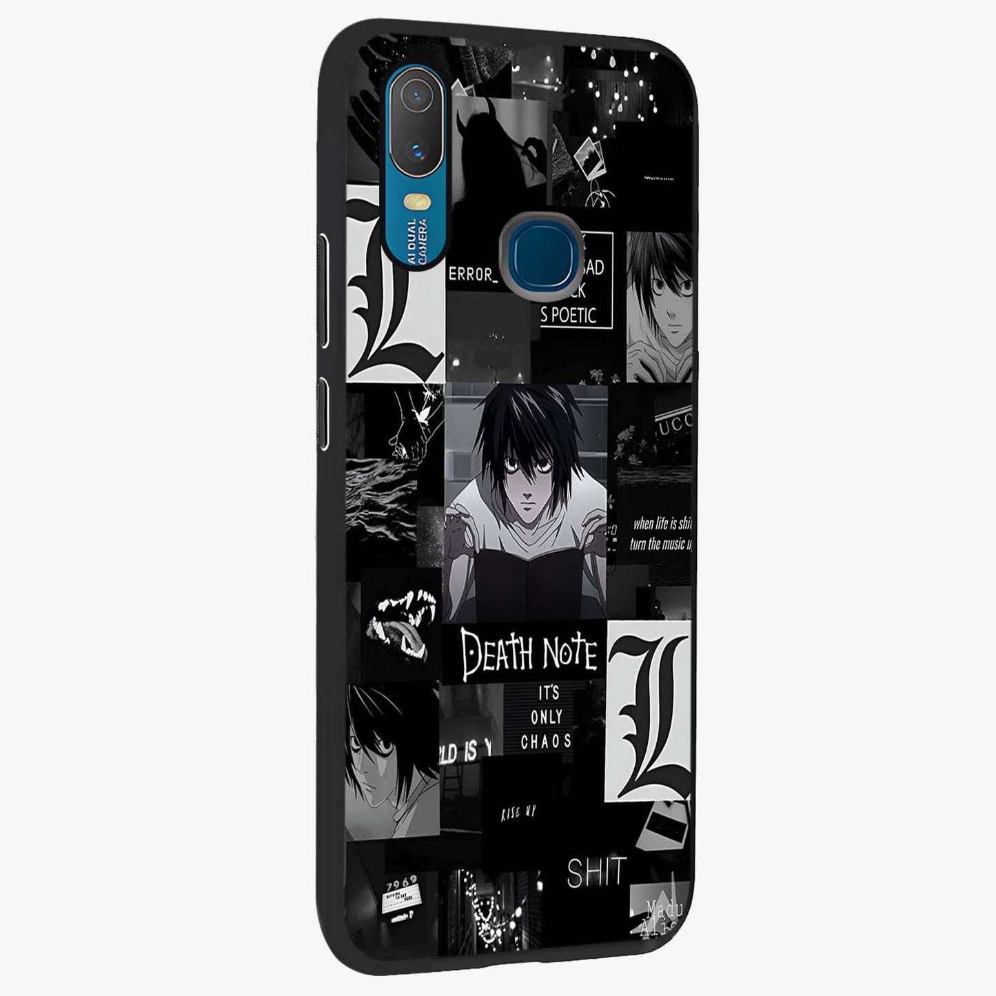 Midnight Chaos Mind Glass Case upright view showcasing expressive abstract artwork with bold dark theme.