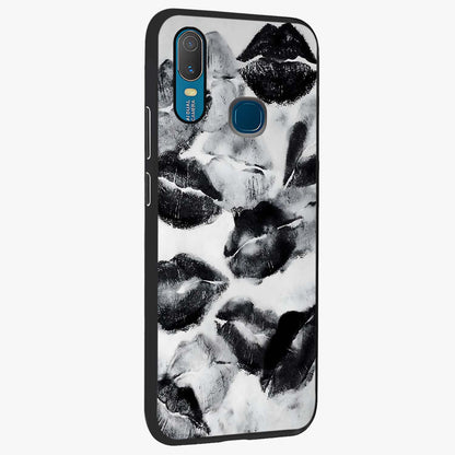 Midnight Kiss Marks Glass Case upright view showcasing stylish kiss mark artwork with trendy romantic theme.