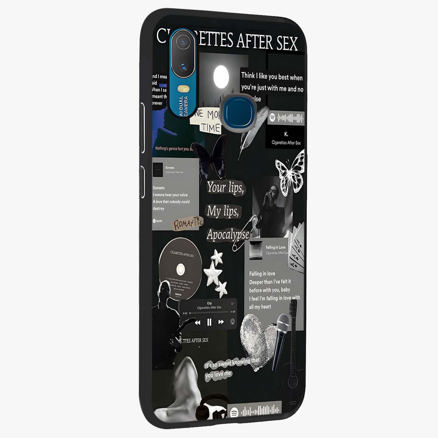 Midnight Love Echo Glass Case upright view showcasing expressive romantic artwork with dreamy midnight theme.