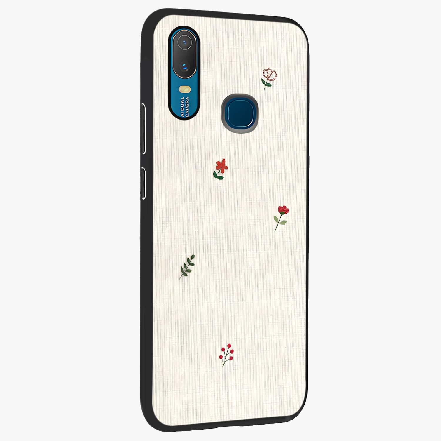 Minimalistic Blue With White Flower Pattern Glass Case upright view showcasing clean white flower artwork with calming blue theme.