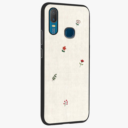 Minimalistic Blue With White Flower Pattern Glass Case upright view showcasing clean white flower artwork with calming blue theme.