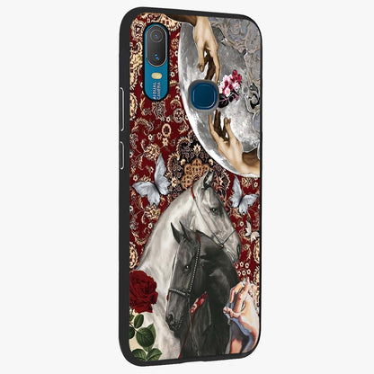 Moonlit Royal Stallion Glass Case upright view showcasing dramatic horse artwork with glowing moon themed design.