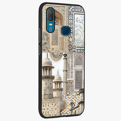 Mughal Marble Legacy Glass Case upright view showcasing ornate Mughal design with luxurious traditional theme.