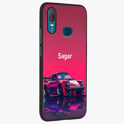 Neon Pink Porsche Glass Case upright view showcasing vibrant sports car artwork with bold automotive theme.