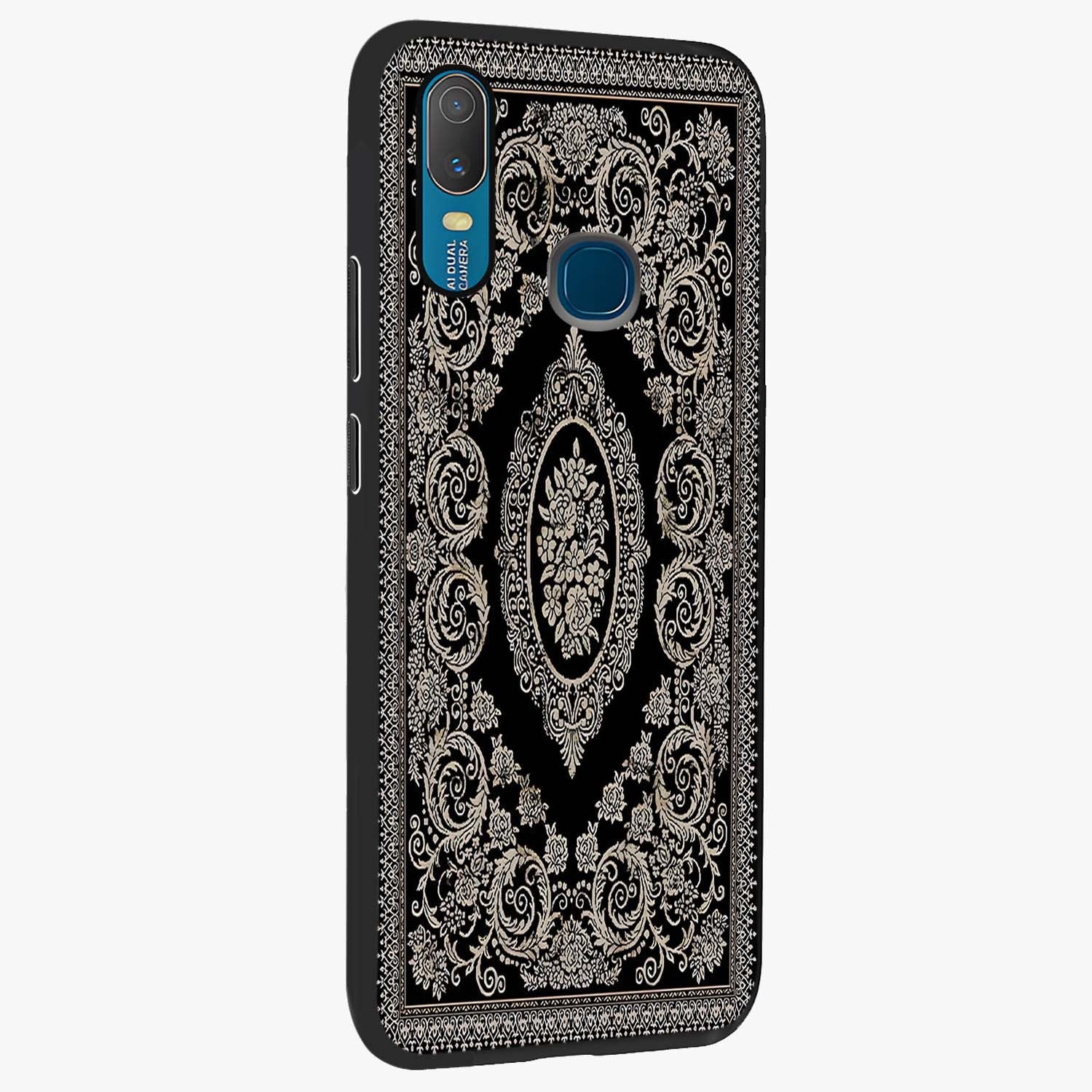Noir Bloom Elegance Glass Case upright view showcasing graceful floral artwork with luxurious dark theme.