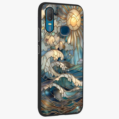 Oceanic Stained Printed Glass Case upright view showcasing decorative ocean pattern artwork with vibrant marine theme.