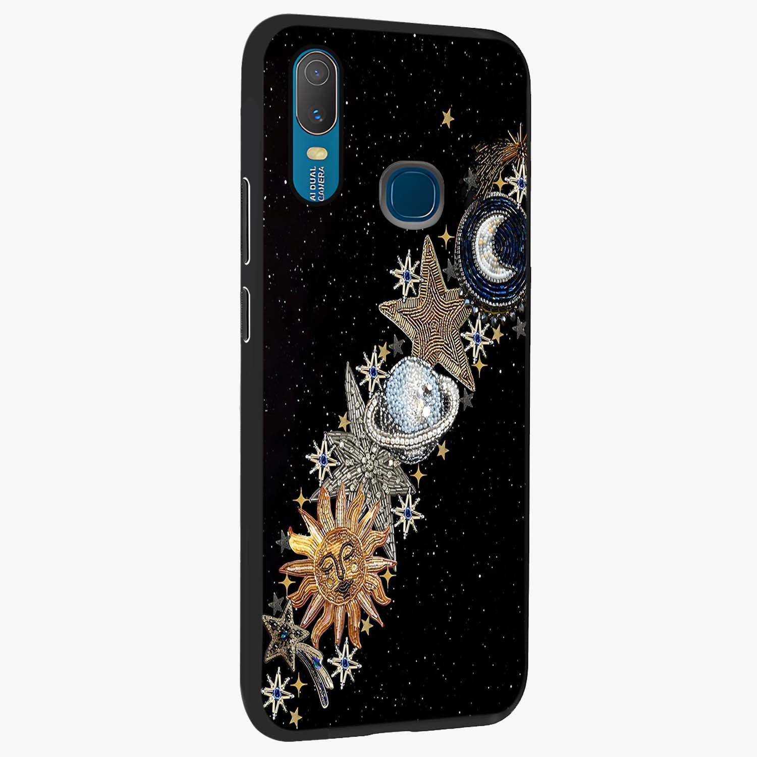 Pearls Universe Object Glass Case upright view showcasing decorative pearl themed artwork with cosmic elegance.