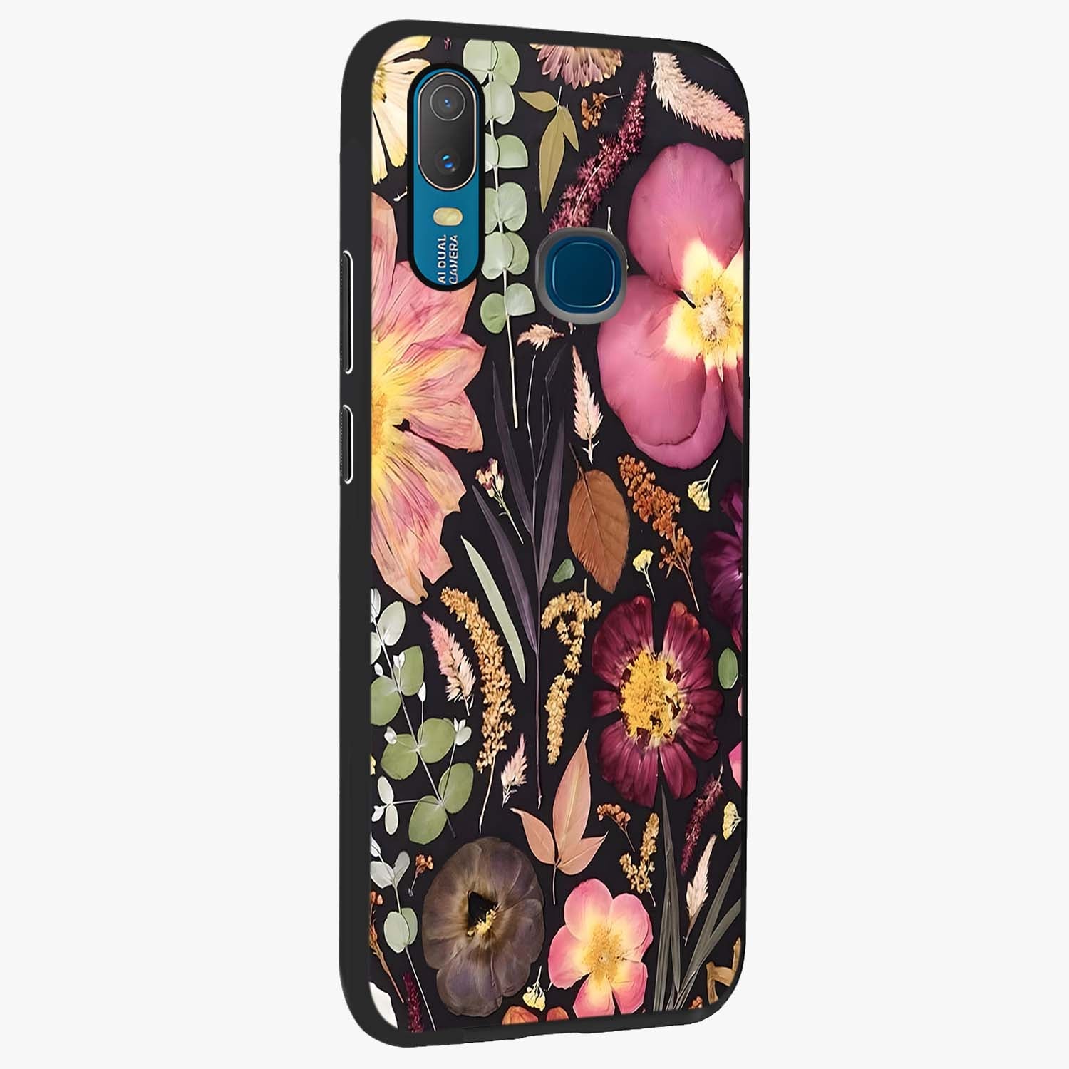 Petal Dream Tapestry Glass Case upright view showcasing detailed floral tapestry artwork with artistic nature theme.