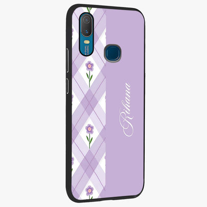 Purple Diamond Floral Glass Case upright view showcasing vibrant floral artwork with stylish geometric theme.