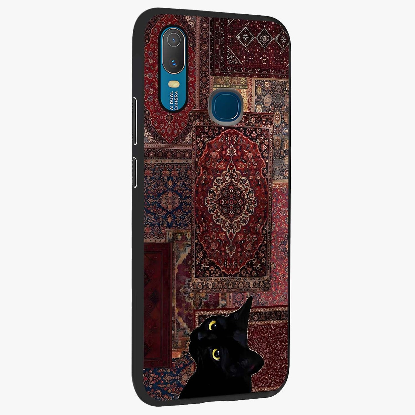 Regal Magic Cat Apple Glass Case upright view showcasing charming cat artwork with playful magical theme.