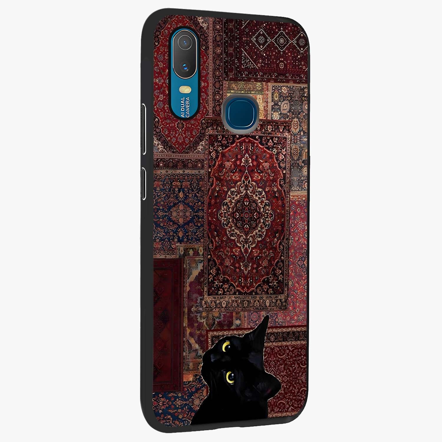 Regal Magic Cat Apple Glass Case upright view showcasing charming cat artwork with playful magical theme.