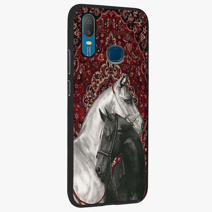 Regal Stallion Tapestry Glass Case upright view showcasing powerful horse artwork with elegant tapestry theme.