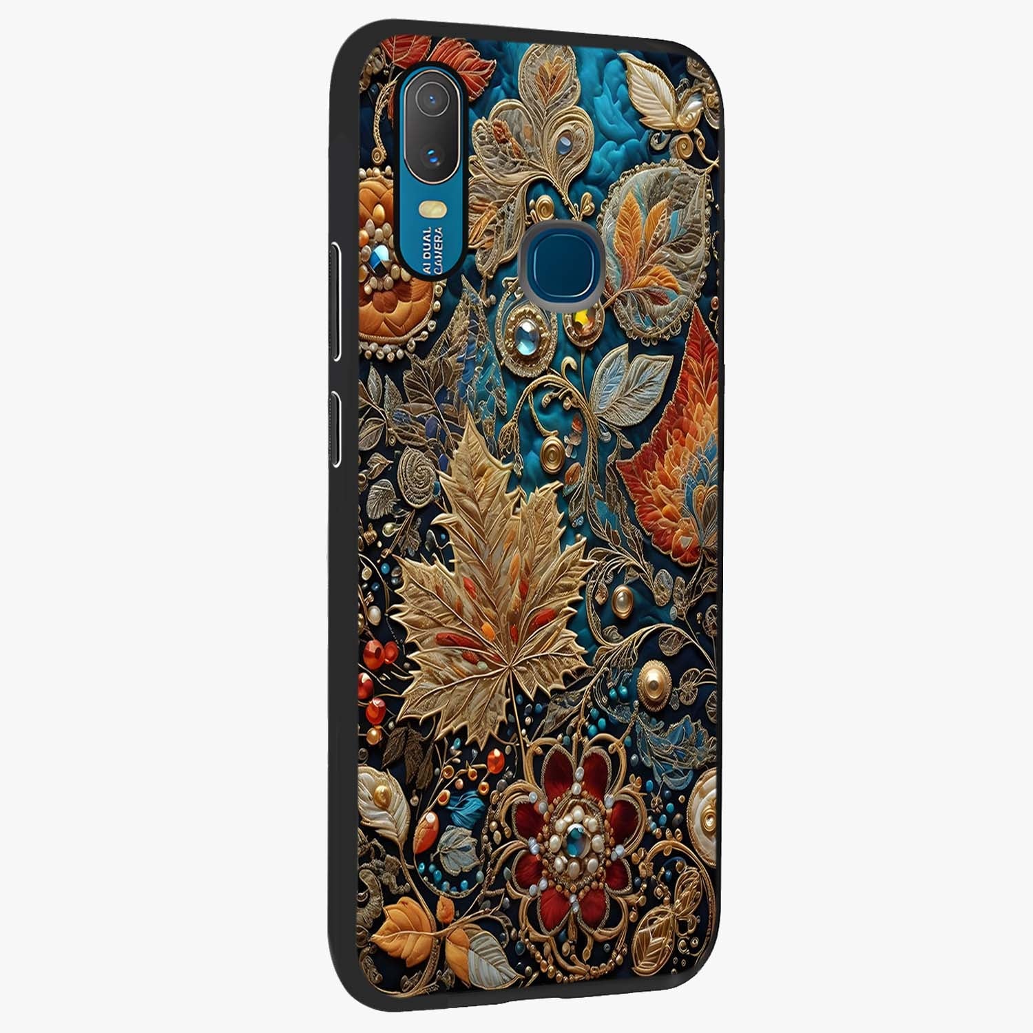 Royal Jewel Garden Glass Case upright view showcasing rich floral artwork with luxurious garden theme.