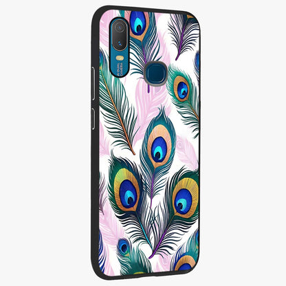 Royal Peacock Feathers Glass Case upright view showcasing elegant peacock feather artwork with decorative royal theme.