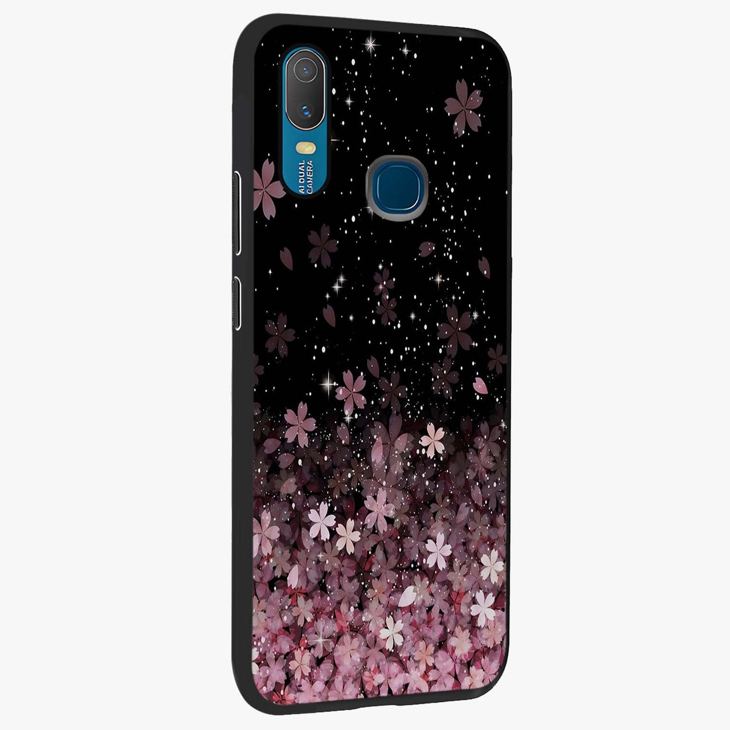 Small Starry Flowers Glass Case upright view showcasing charming floral artwork with dreamy starry theme.