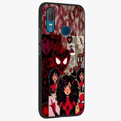 Spider Love Story Glass Case upright view showcasing charming superhero artwork with romantic comic theme.